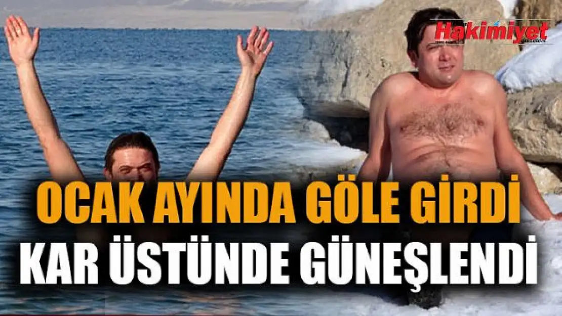 Ocak ayında Van Gölü'nde yüzüyor kar üstünde güneşleniyor