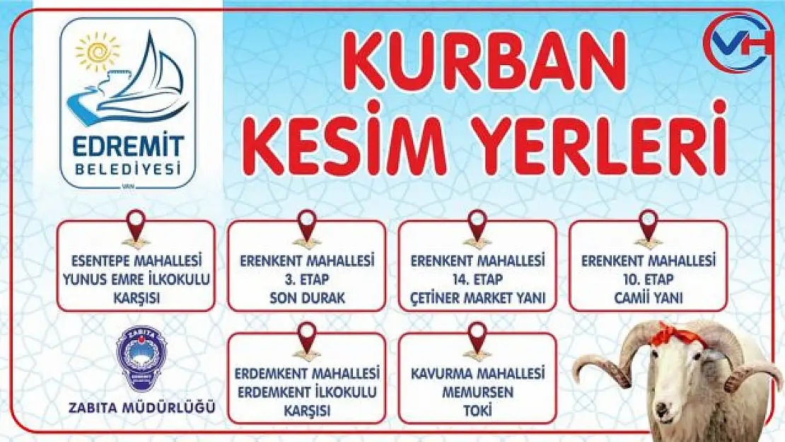 Edremit Belediyesi kurban kesim yerleri belli oldu