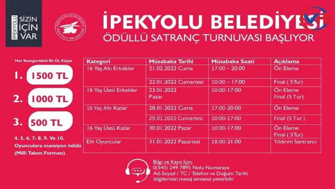 İpekyolu Belediyesi'nden ödüllü satranç turnuvası!