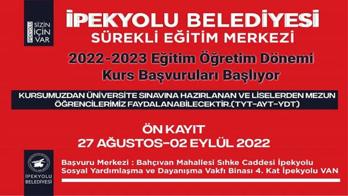 İpekyolu Belediyesi Sürekli Eğitim Merkezi 2022-2023 Eğitim Öğretim Dönemi kurs başvuruları başlıyor