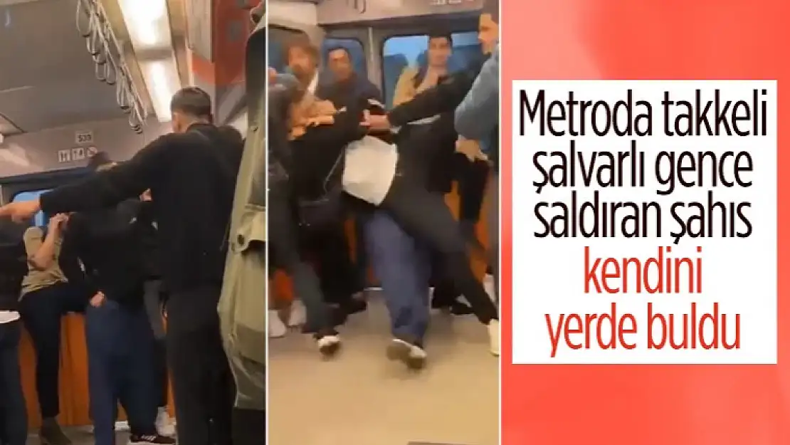 Metroda takkeli ve şalvarlı bir gence sözlü tacizde bulunan saldırgan kendini yerde buldu