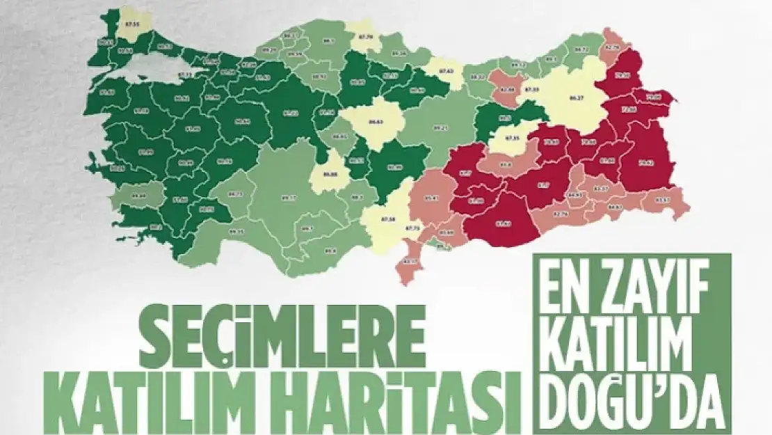 Türkiye'de il il 14 Mayıs seçimlerine katılım haritası