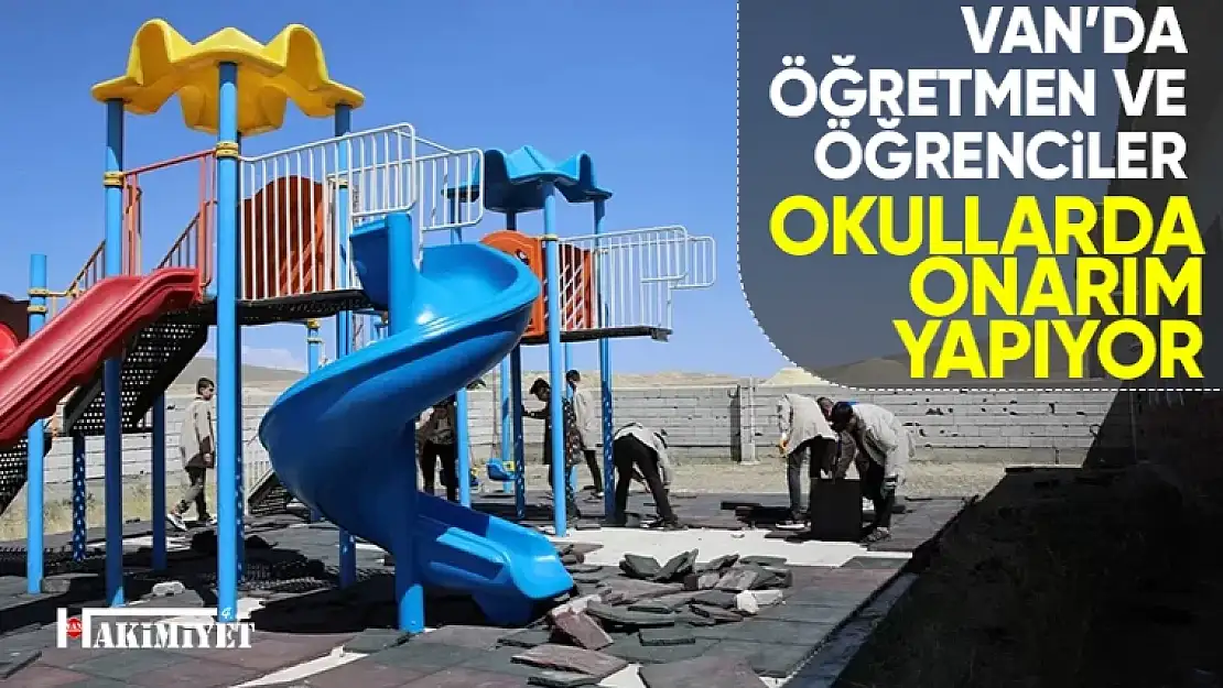 Van'da öğretmen ve öğrenciler okul tadilatı yapıyor