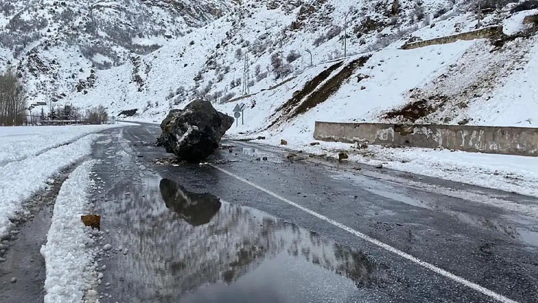 Van-Çatak karayoluna kaya düştü