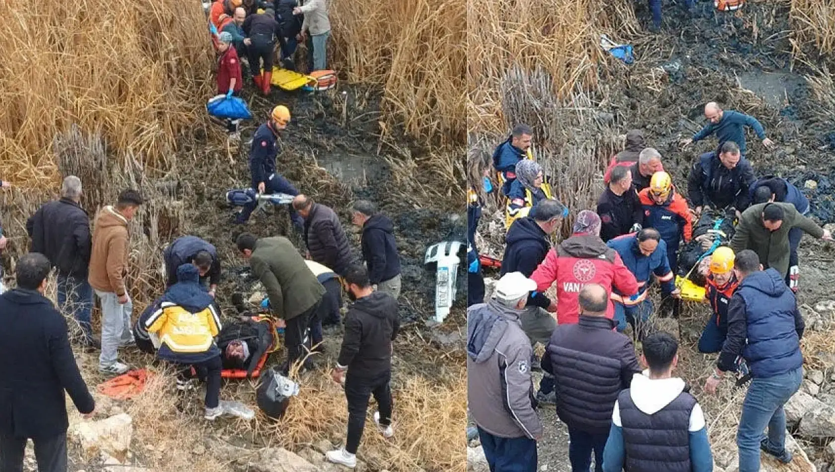 Van'da araç bataklığa uçtu! Yaralılar var...