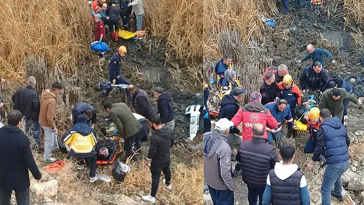 Van'da araç bataklığa uçtu! Yaralılar var...