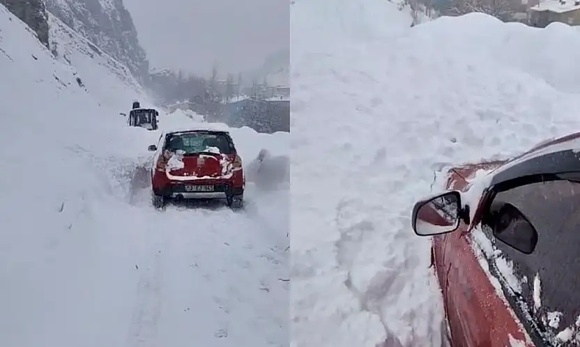 Van'da aracın üzerine çığ düştü! Sürücü son anda kurtuldu