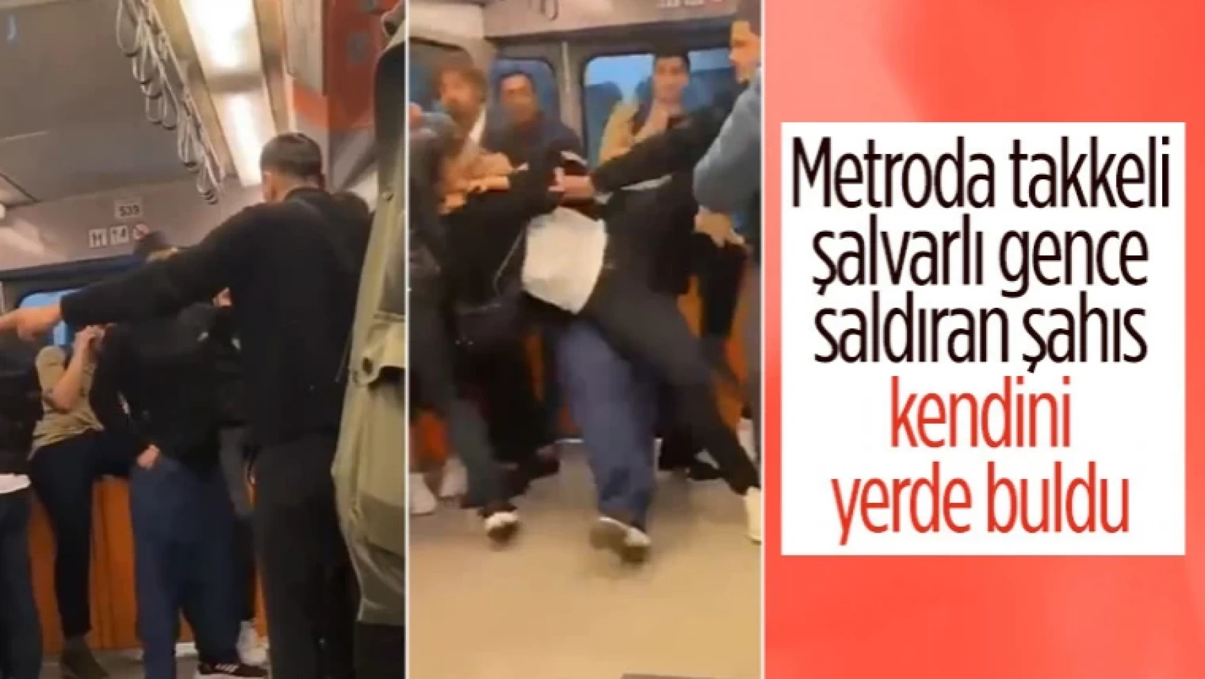 Metroda takkeli ve şalvarlı bir gence sözlü tacizde bulunan saldırgan kendini yerde buldu