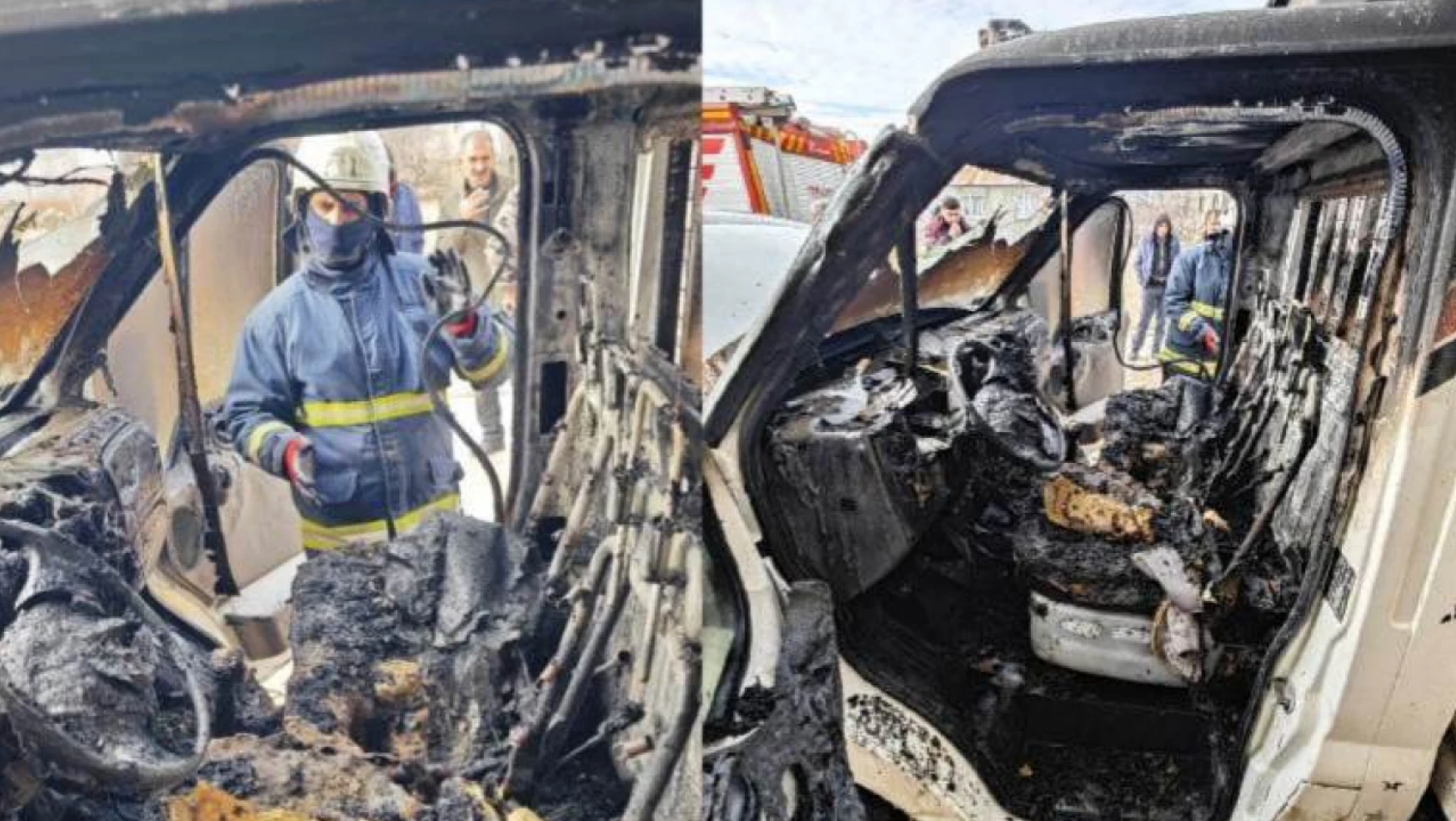 Van'da park halindeki kamyonet alev alev yandı