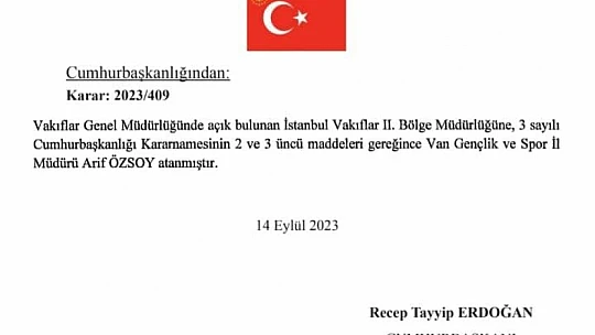 Van Gençlik ve Spor İl Müdürü Arif Özsoy'un görev yeri değişti